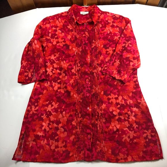 Coldwater Creek Lightweight Watercolor Beachy Floral Button up Artsy Tunic Top - Picture 9 of 10